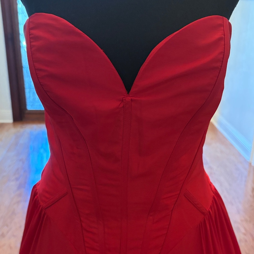 Sherri Hill Red Ruffled Ball Gown Prom Dress - Picture 10 of 12